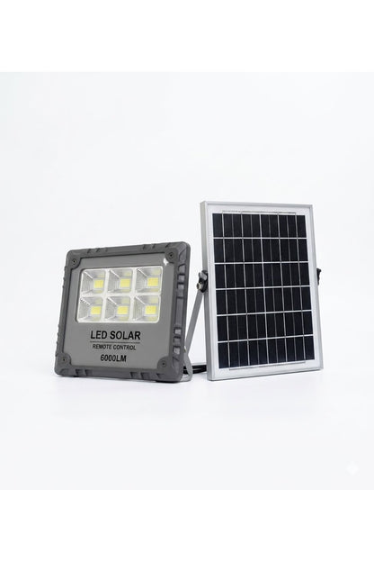 Jiayi Proiector LED Solar, Putere 600W, Autonomie 12h, Kit Complet cu Panou Fotovoltaic și Telecomandă, Rezistent la Apă IP66/IP67, Lumină Alb Rece 6500K, Funcție Automat/Amurg
