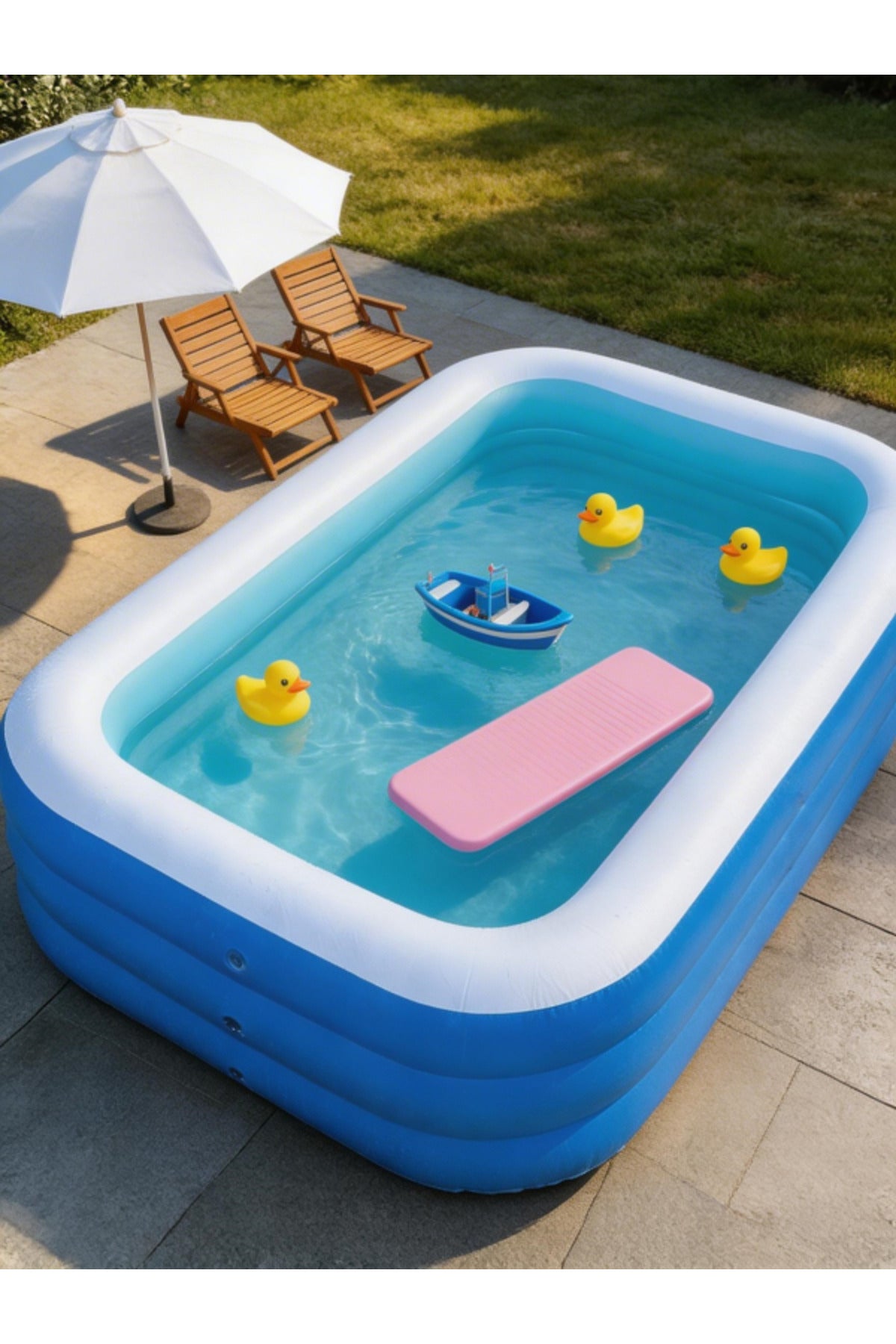 Piscină Gonflabilă de Exterior, Dreptunghiulară, pentru Toată Familia, 305x183x66cm, cu 3 Inele