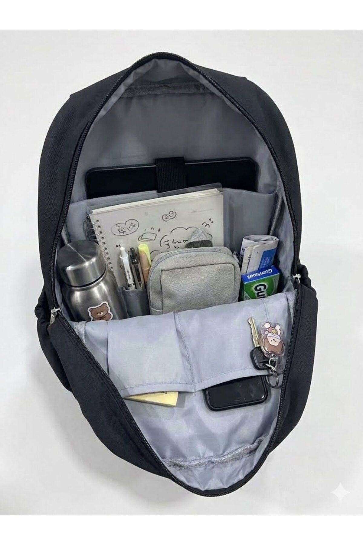 Rucsac Ita Bag cu Buzunare, Ghiozdan Liceu, Stil Coreean, Impermeabil, Negru