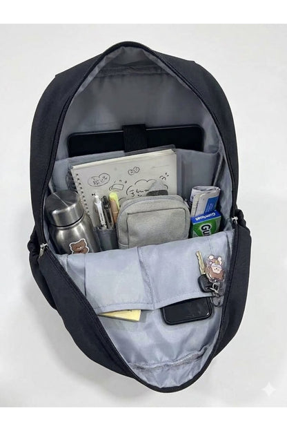 Rucsac Ita Bag cu Buzunare, Ghiozdan Liceu, Stil Coreean, Impermeabil, Negru