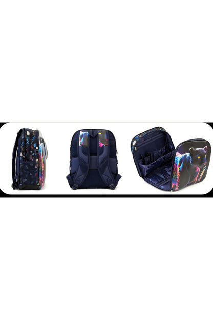 Ghiozdan Neon 3D Ghepard, Carcasă Rigidă, Anatomic, Negru