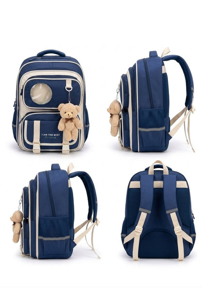 Ghiozdan Anatomic pentru Fete, Stil Coreean Kawaii, Impermeabil, Compartiment Laptop/Tabletă, Breloc Ursuleț Inclus