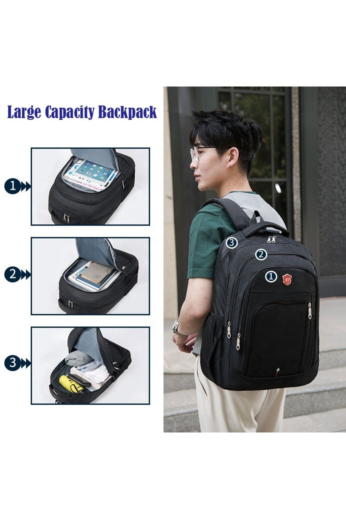 Rucsac Unisex Sport-Urban din Material Oxford Premium, 7 Buzunare Exterioare, Compartiment Laptop, Spate Anatomic