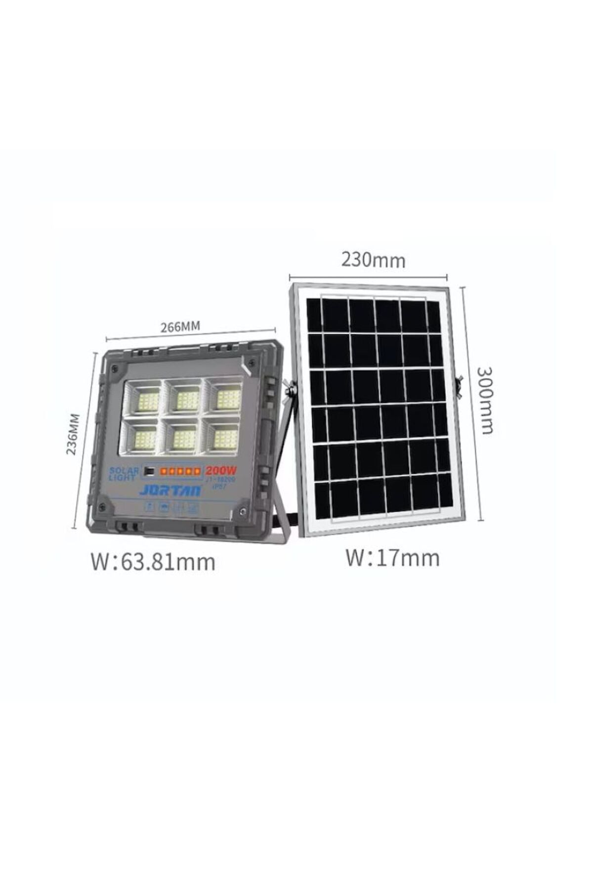 Jiayi Proiector LED Solar, Putere 600W, Autonomie 12h, Kit Complet cu Panou Fotovoltaic și Telecomandă, Rezistent la Apă IP66/IP67, Lumină Alb Rece 6500K, Funcție Automat/Amurg