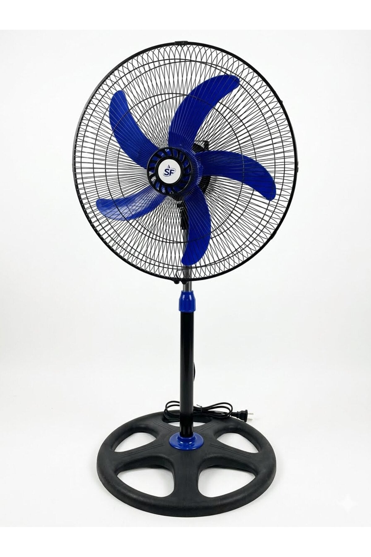 Ventilator Vertical cu Picior SF, Diametru 18" (45 Cm), Motor Puternic 55W, 3 Viteze, Elice Albastră 5 Palete, Înălțime Reglabilă, Negru