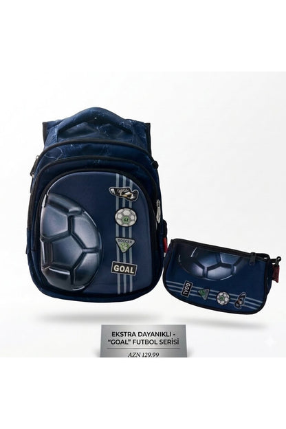 Set Ghiozdan Anatomic 3D Fotbal pentru Băieți, Clasele 1-4, Impermeabil, Include Penar, Model Premium