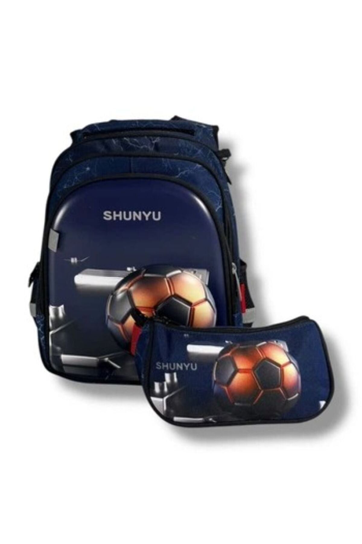Set Ghiozdan Anatomic și Penar pentru Băieți – Ghiozdan Ortopedic Impermeabil, Model 3D Minge Fotbal, Clasele 1-4