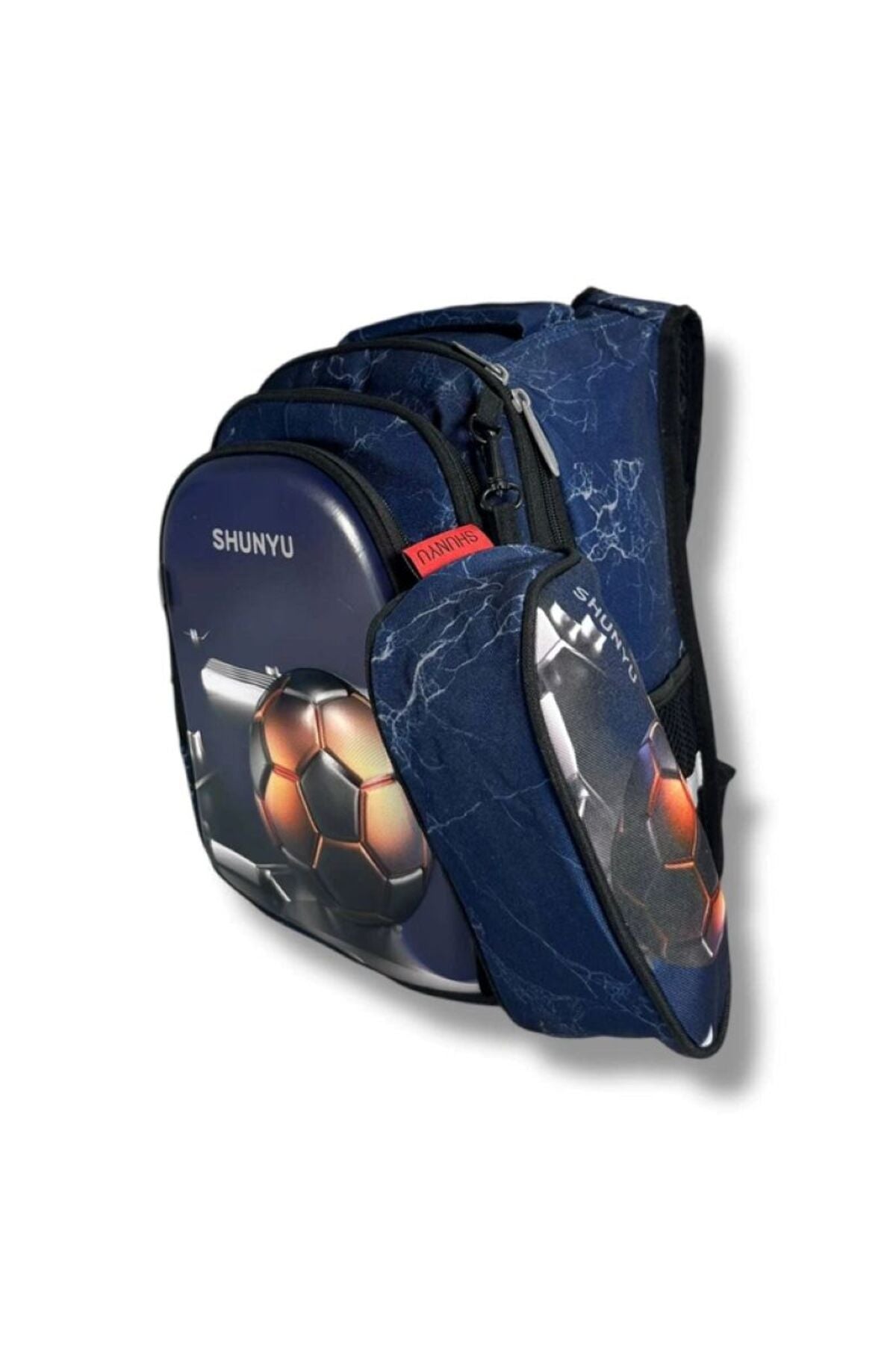 Set Ghiozdan Anatomic și Penar pentru Băieți – Ghiozdan Ortopedic Impermeabil, Model 3D Minge Fotbal, Clasele 1-4