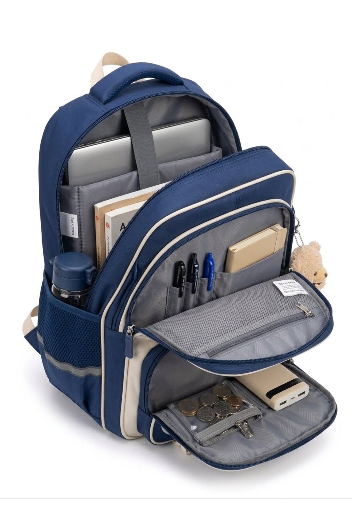 Ghiozdan Anatomic pentru Fete, Stil Coreean Kawaii, Impermeabil, Compartiment Laptop/Tabletă, Breloc Ursuleț Inclus