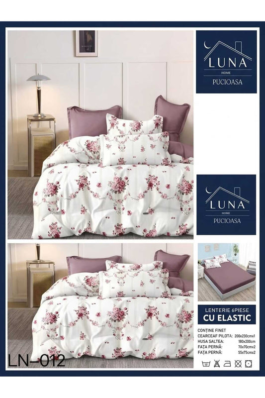 Set Lenjerie de Pat Finet 6 Piese (Pat Dublu) - Model Floral