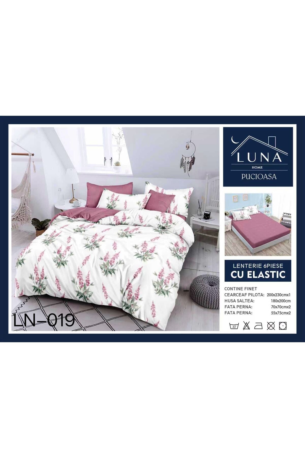 Set Lenjerie de Pat Finet 6 Piese (Pat Dublu) - Model Floral
