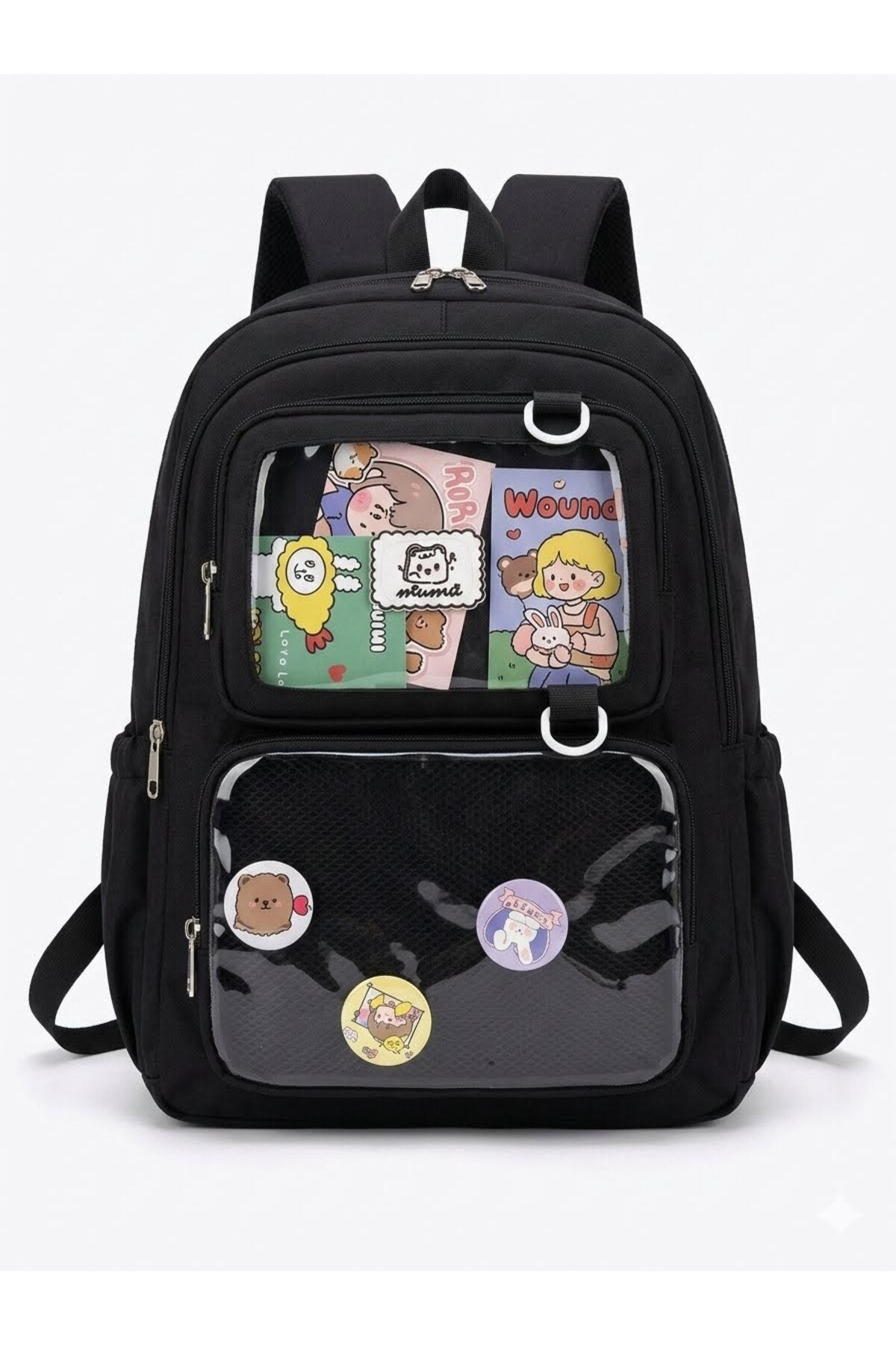 Rucsac Ita Bag cu Buzunare, Ghiozdan Liceu, Stil Coreean, Impermeabil, Negru