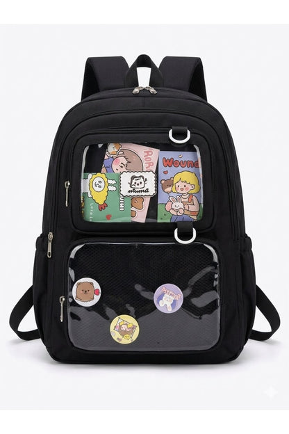 Rucsac Ita Bag cu Buzunare, Ghiozdan Liceu, Stil Coreean, Impermeabil, Negru