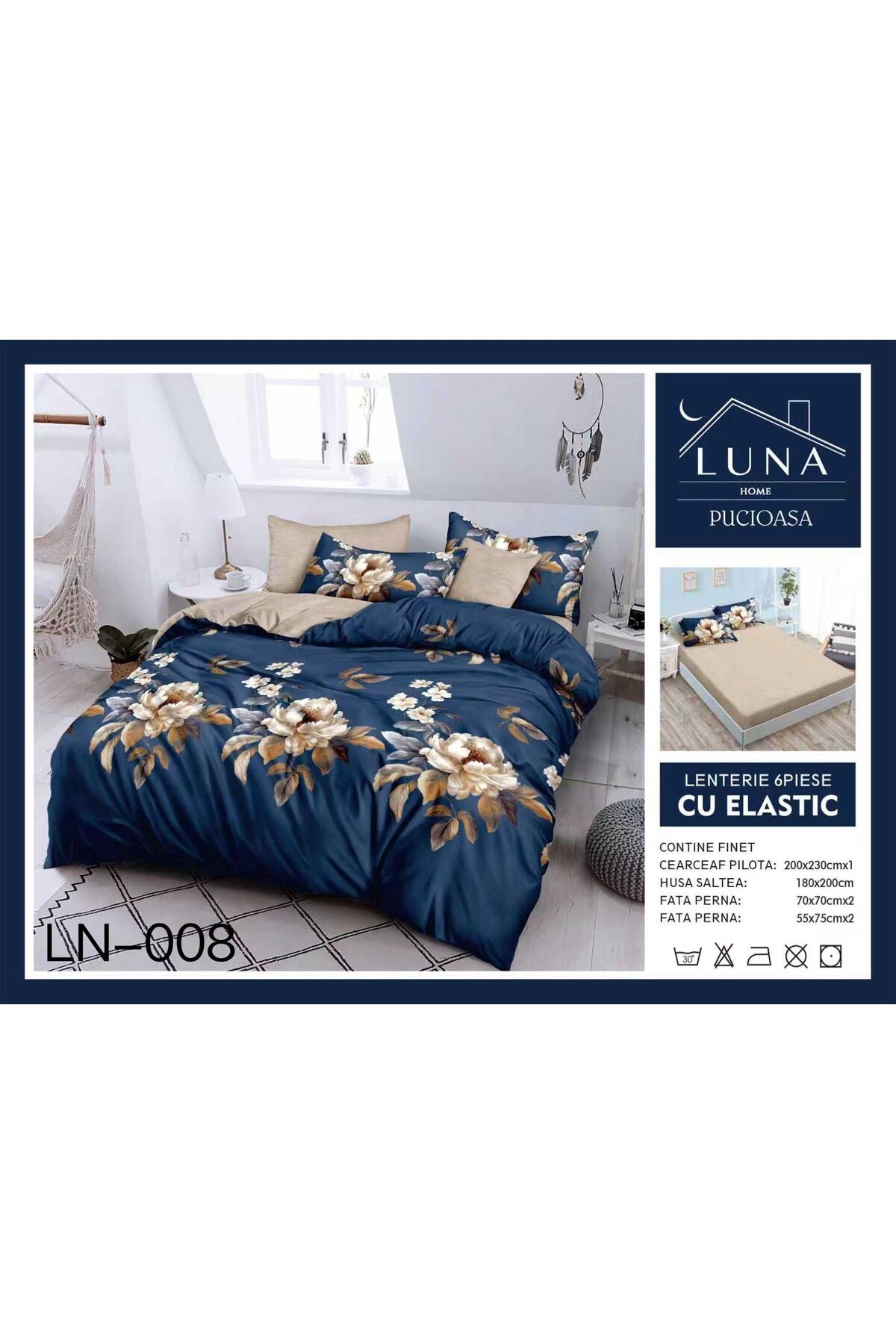 Set Lenjerie de Pat Finet 6 Piese (Pat Dublu) - Model Floral