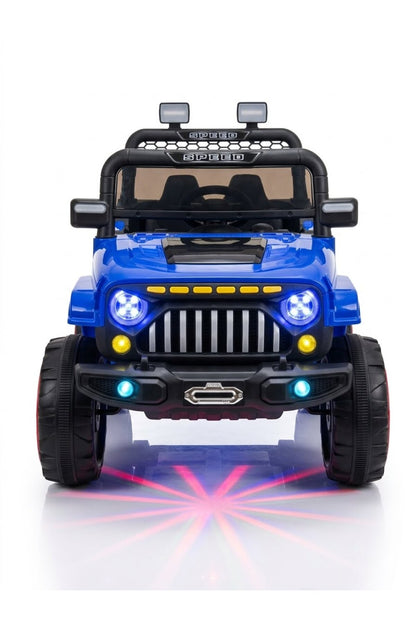 Mașinuță Electrică SUV Off-Road pentru Copii, Tracțiune Integrală, Roți Rezistente, Lumini Interactive, Albastru/Negru