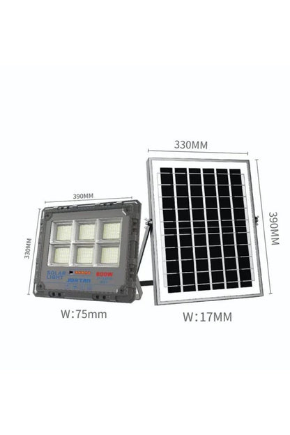 Jiayi Proiector LED Solar, Putere 800W, Autonomie 12h, Kit Complet cu Panou Fotovoltaic și Telecomandă, Rezistent la Apă IP66/IP67, Lumină Alb Rece 6500K, Funcție Automat/Amurg