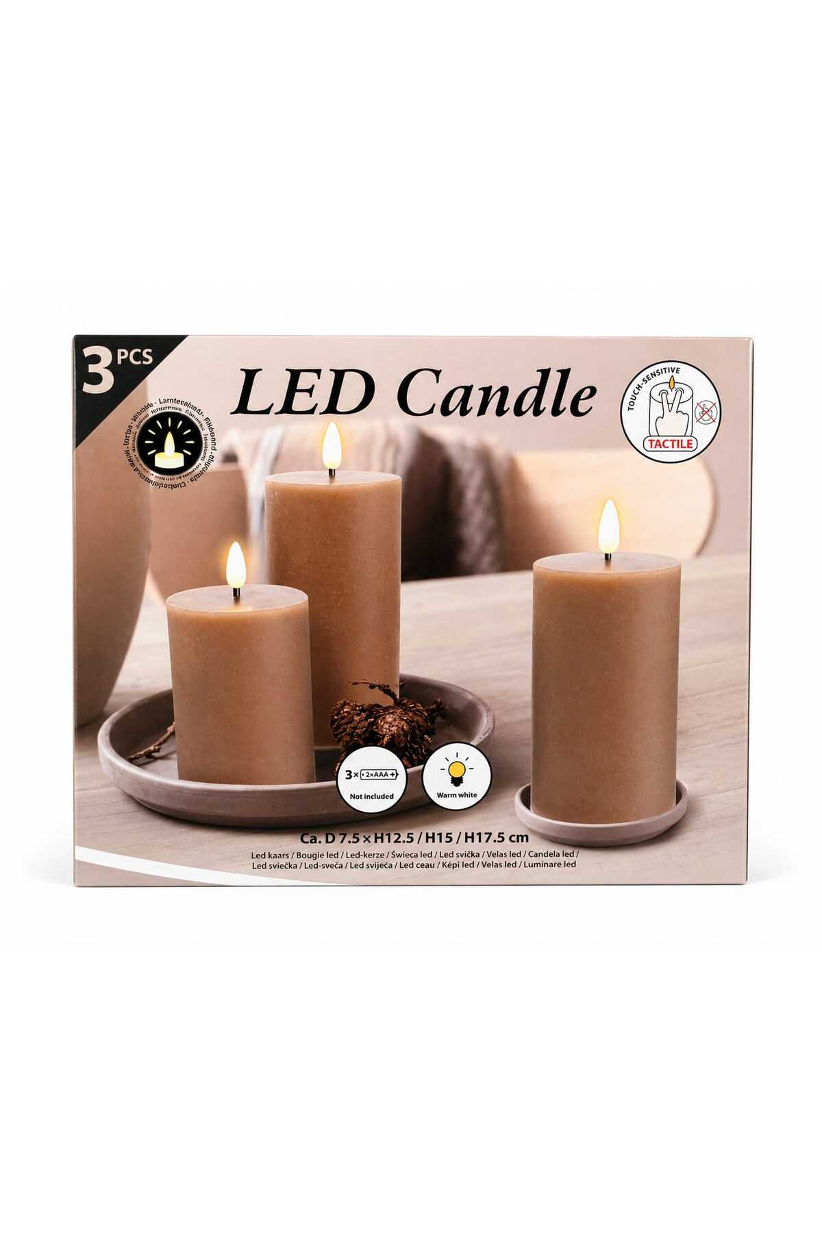 Set Elegant de 3 Lumânări LED Tactile, cu Design Modern și Lumină Caldă Naturală