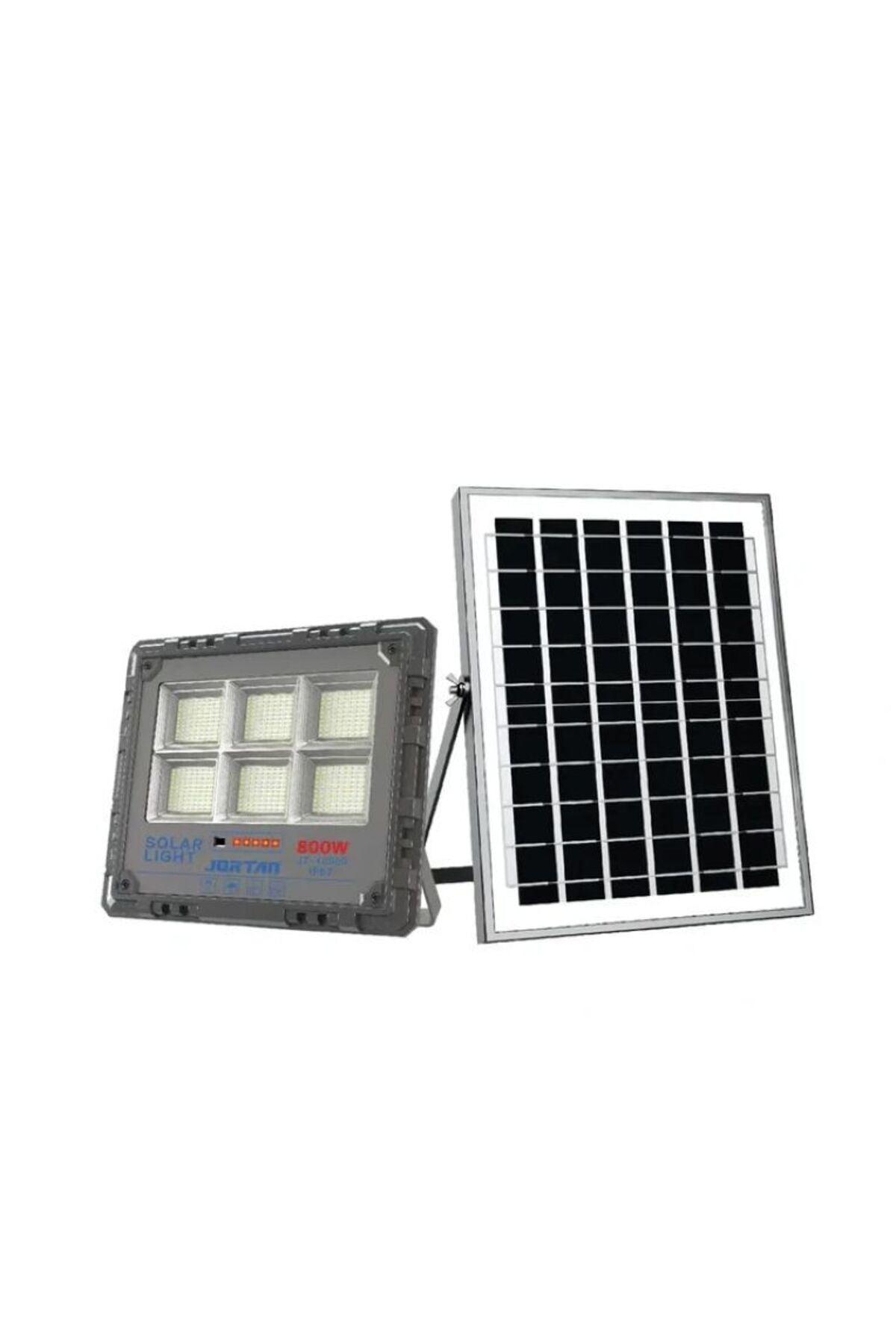 Jiayi Proiector LED Solar, Putere 800W, Autonomie 12h, Kit Complet cu Panou Fotovoltaic și Telecomandă, Rezistent la Apă IP66/IP67, Lumină Alb Rece 6500K, Funcție Automat/Amurg