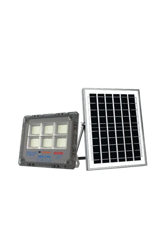 Jiayi Proiector LED Solar, Putere 800W, Autonomie 12h, Kit Complet cu Panou Fotovoltaic și Telecomandă, Rezistent la Apă IP66/IP67, Lumină Alb Rece 6500K, Funcție Automat/Amurg