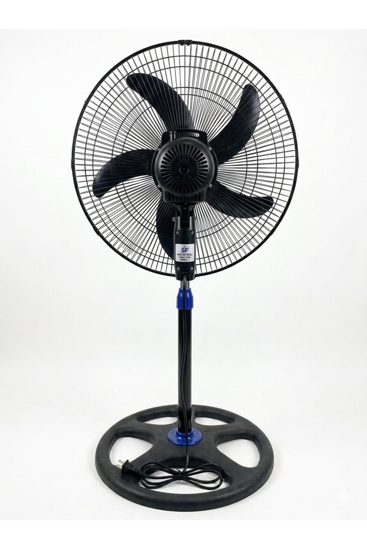 Ventilator Vertical cu Picior SF, Diametru 18" (45 Cm), Motor Puternic 55W, 3 Viteze, Elice Albastră 5 Palete, Înălțime Reglabilă, Negru