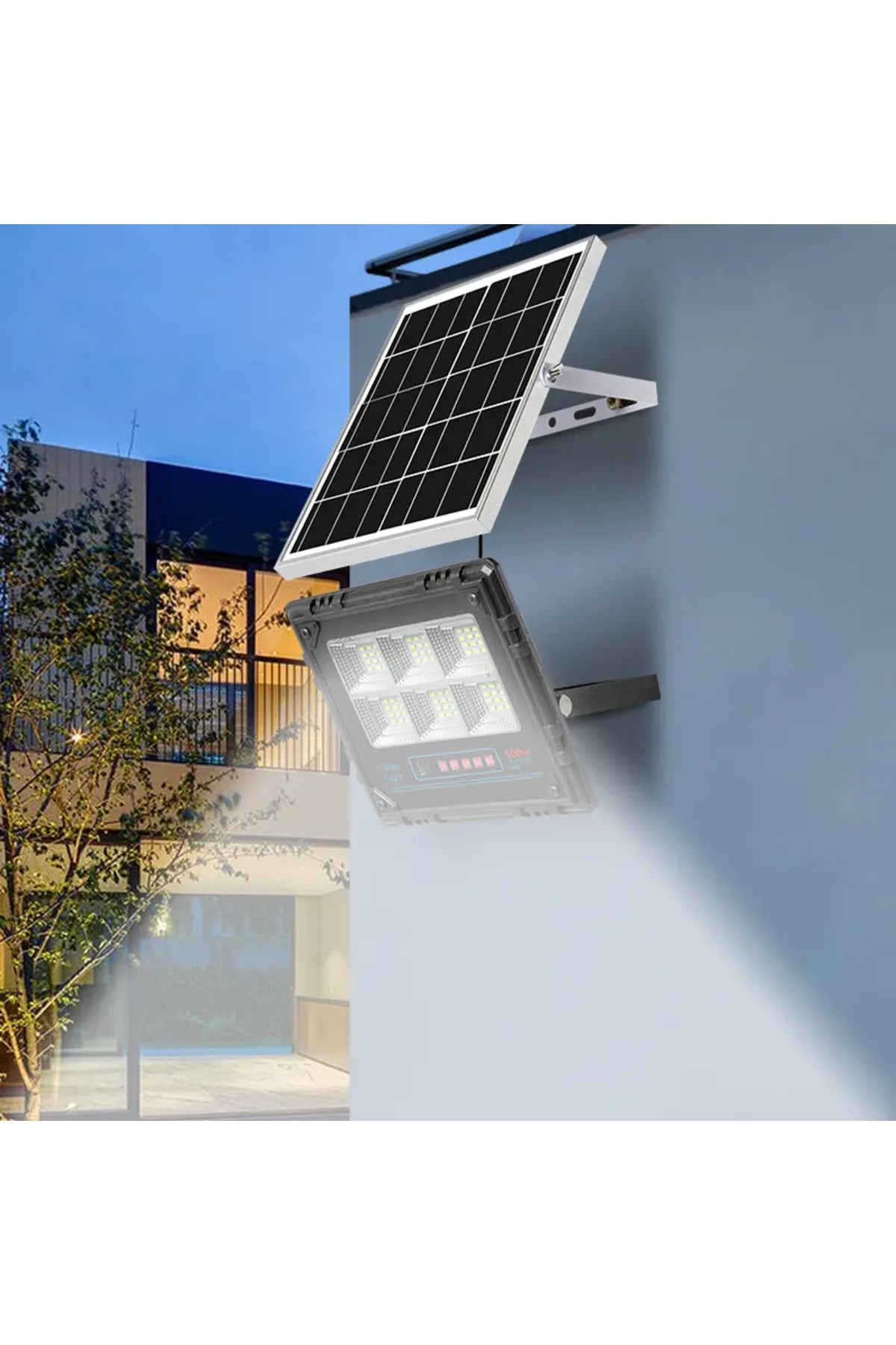 Jiayi Proiector LED Solar, Putere 200W, Autonomie 12-16h, Kit Complet cu Panou Fotovoltaic și Telecomandă, Rezistent la Apă IP66/IP67, Lumină Alb Rece 6500K, Funcție Automat/Amurg