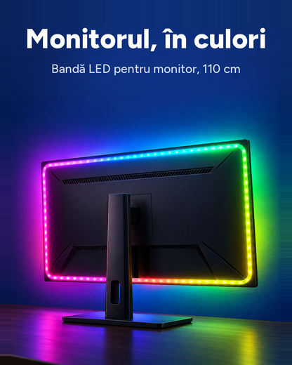 Bandă LED RGB pentru monitor Battletron, 110 cm, Wi-Fi, sincronizare muzică