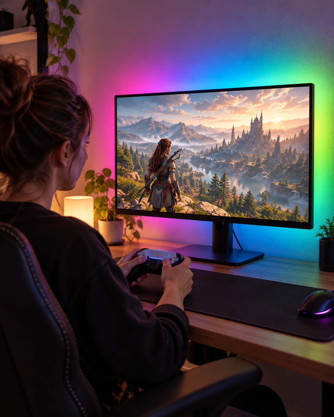Bandă LED RGB pentru monitor Battletron, 110 cm, Wi-Fi, sincronizare muzică