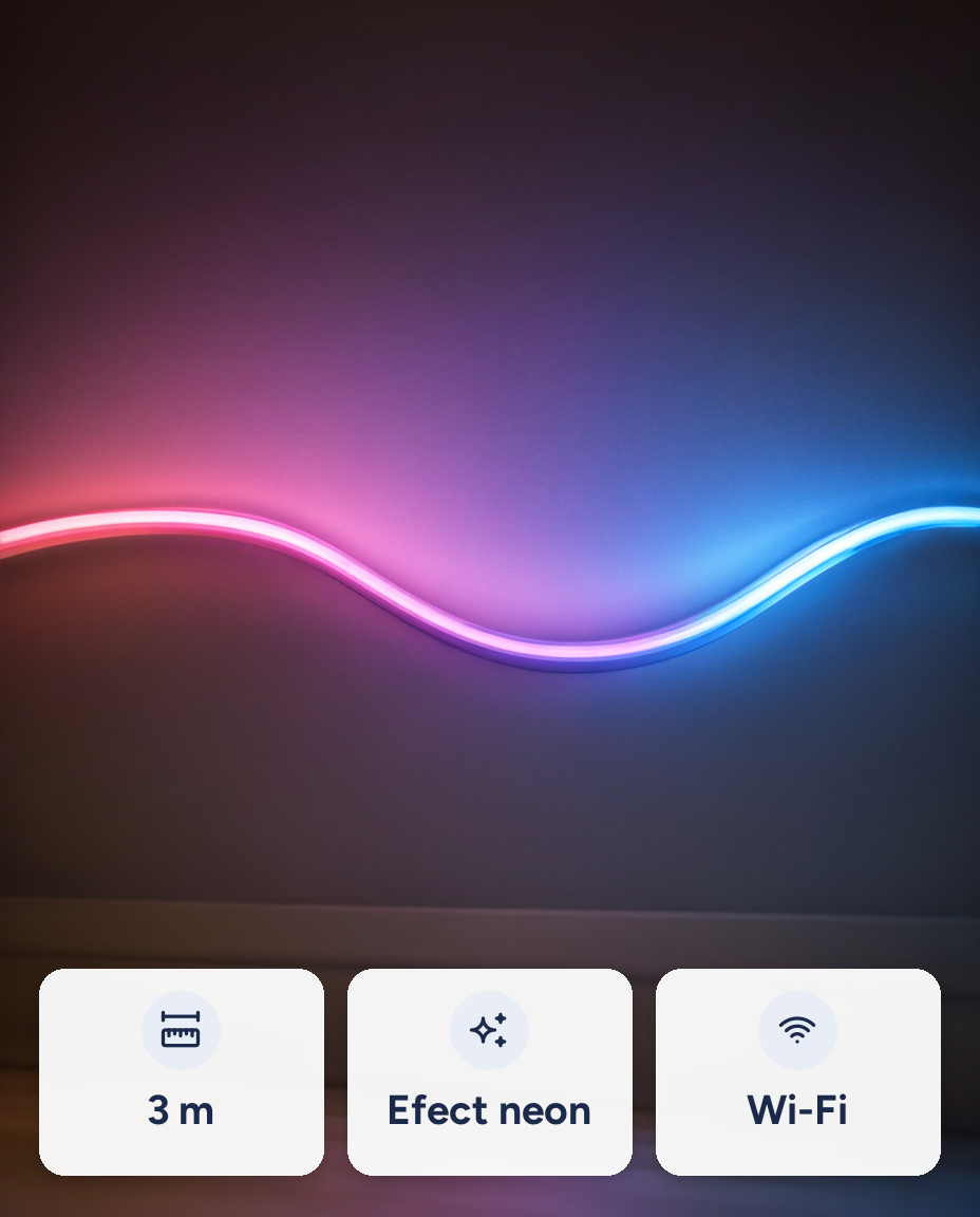 Bandă LED neon inteligentă LSC Smart Connect, 3 m, RGBIC și alb cald, Wi-Fi