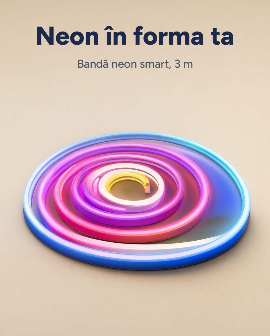 Bandă LED neon inteligentă LSC Smart Connect, 3 m, RGBIC și alb cald, Wi-Fi