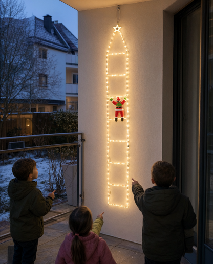 Scară luminoasă cu Moș Crăciun, 124 LED, alb cald, 200 cm, 8 funcții