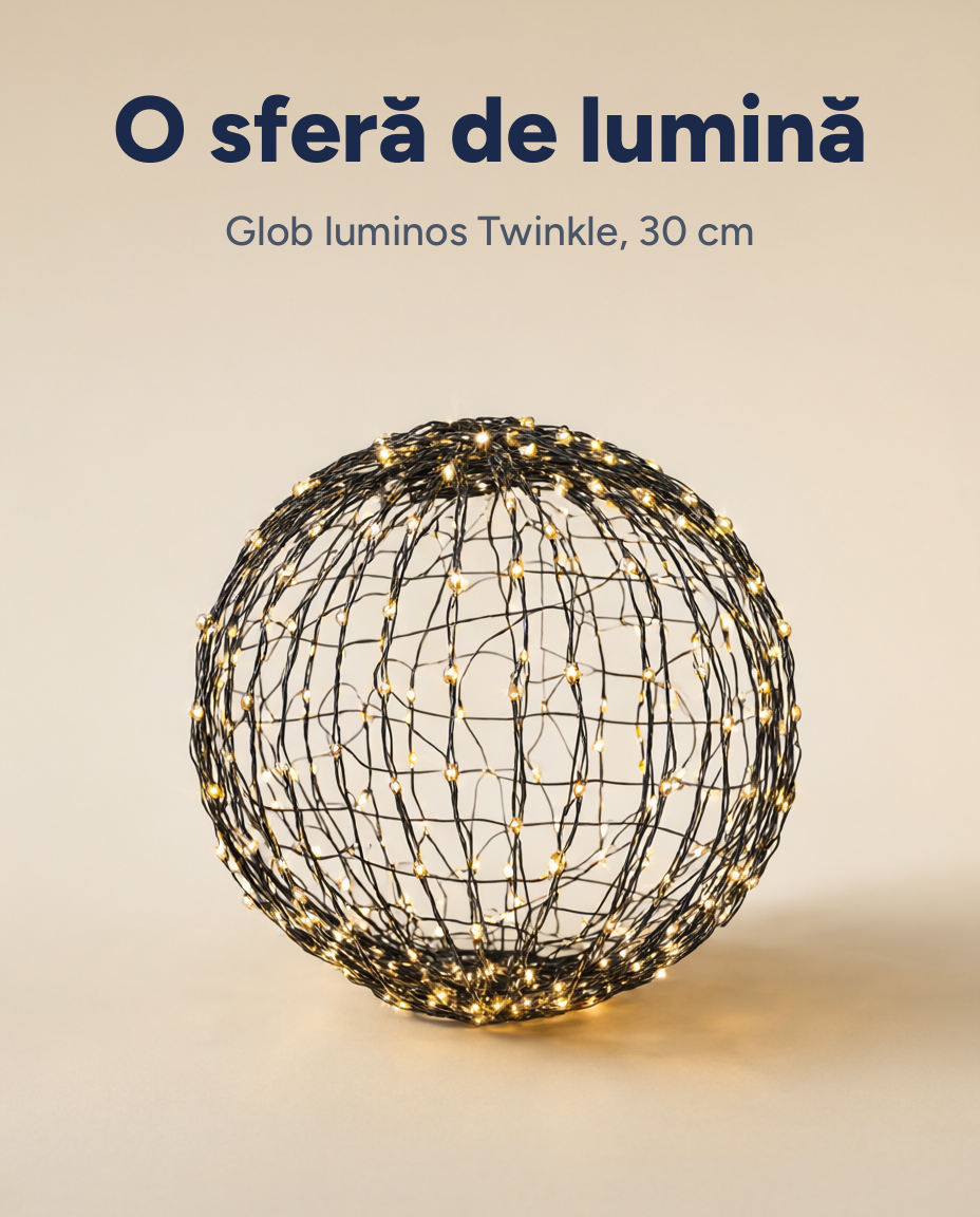 Glob luminos Twinkle, 140 LED, Ø30 cm, timer, interior și exterior