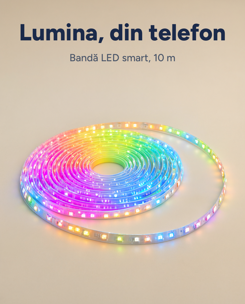 Bandă LED inteligentă LSC Smart Connect, RGBIC și alb reglabil, Wi-Fi, telecomandă