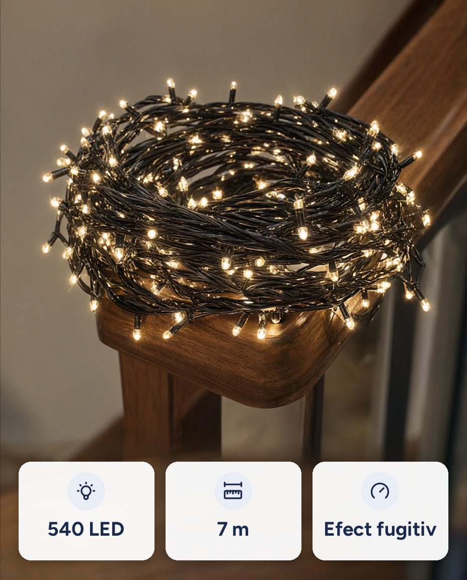Instalație LED tip cluster 540 LED, alb cald, 7 m, efect de lumini fugitive
