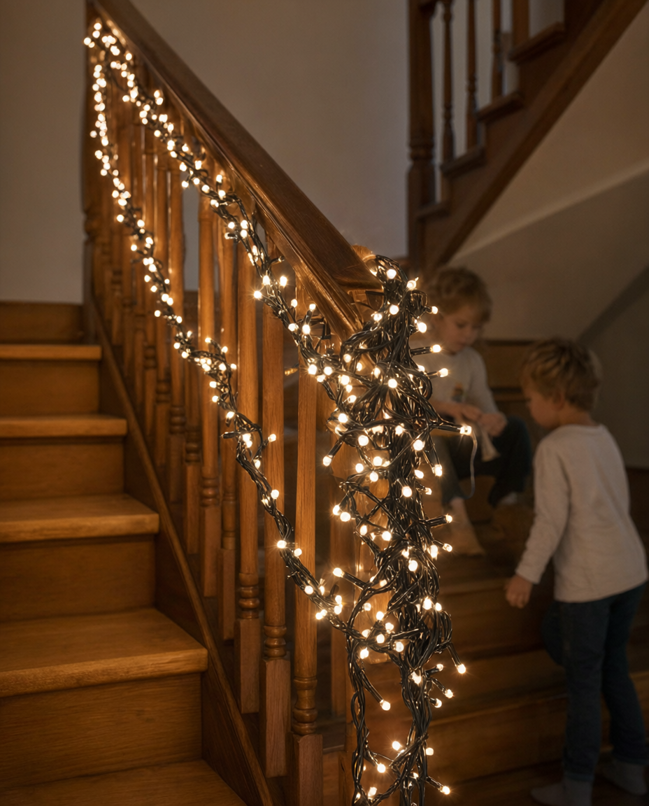 Instalație LED tip cluster 540 LED, alb cald, 7 m, efect de lumini fugitive