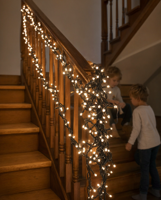Instalație LED tip cluster 540 LED, alb cald, 7 m, efect de lumini fugitive