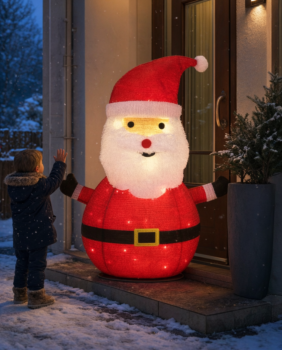Moș Crăciun decorativ cu lumină, 30 LED, alb cald, 68 cm, timer, pe baterii