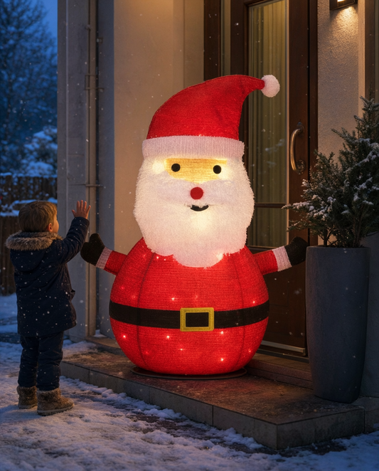 Moș Crăciun decorativ cu lumină, 30 LED, alb cald, 68 cm, timer, pe baterii