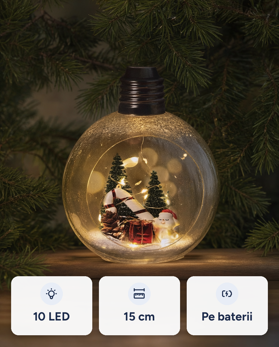 Glob de Crăciun decorativ cu lumină, 10 LED, 15 cm
