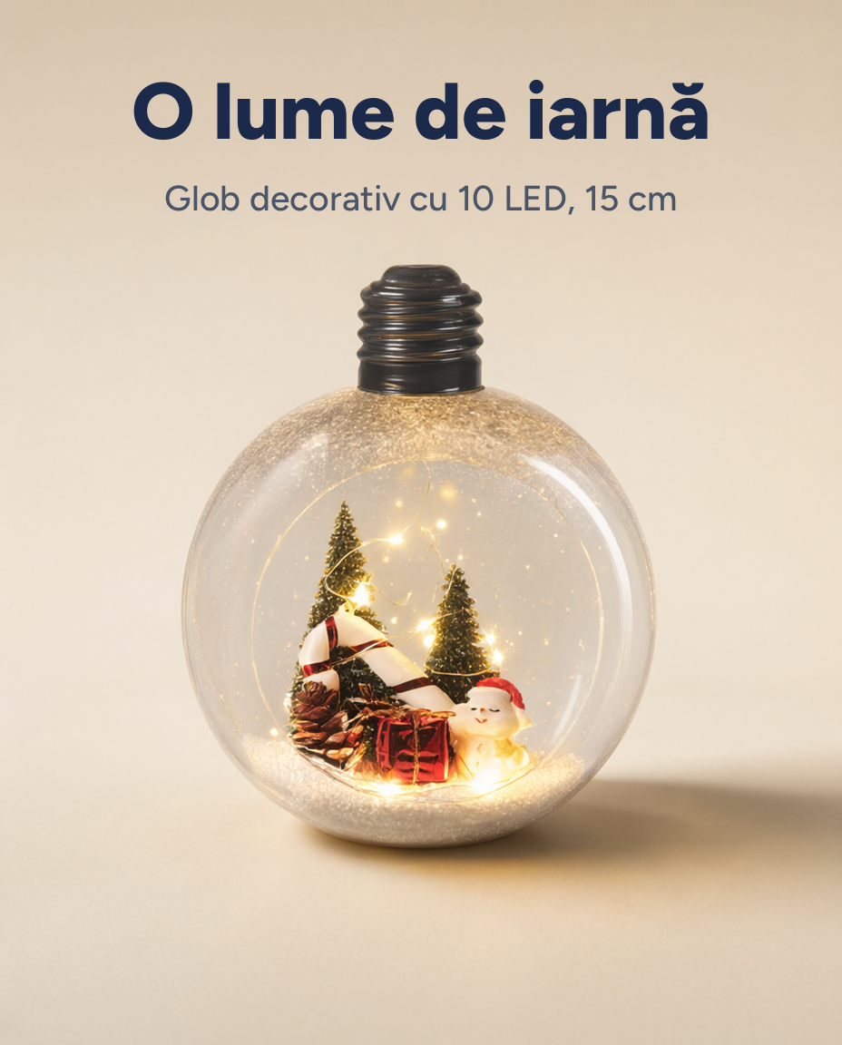 Glob de Crăciun decorativ cu lumină, 10 LED, 15 cm