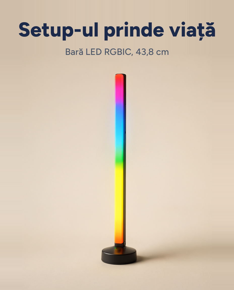 Bară LED RGBIC pentru gaming Battletron, 43,8 cm, Wi-Fi, aplicație și telecomandă