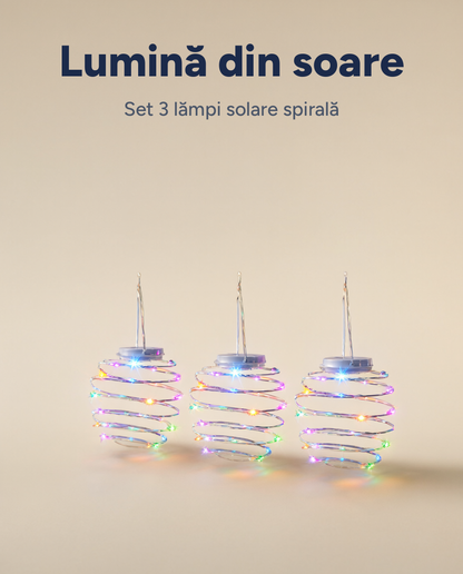Set 3 lămpi solare spirală, LED multicolor, de agățat, Ø12 x 18,2 cm