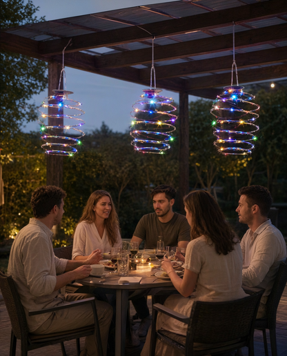 Set 3 lămpi solare spirală, LED multicolor, de agățat, Ø12 x 18,2 cm