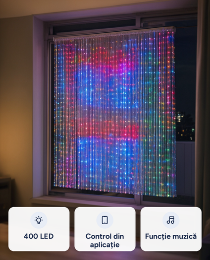 Perdea LED inteligentă 400 LED, RGB, 2 x 2 m, control din aplicație și telecomandă