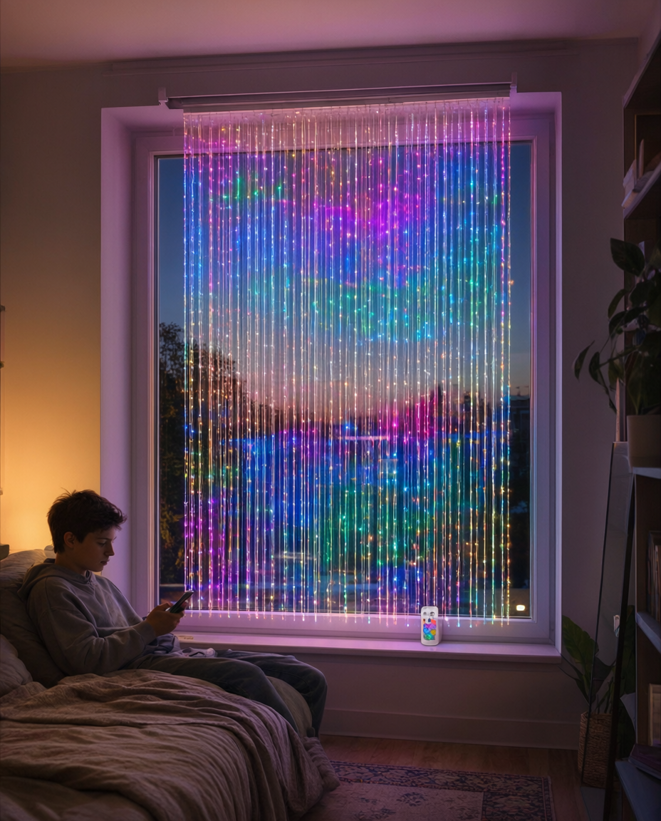 Perdea LED inteligentă 400 LED, RGB, 2 x 2 m, control din aplicație și telecomandă