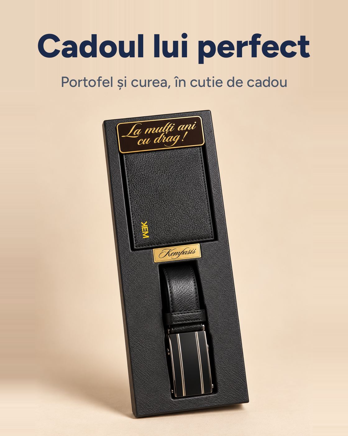 Set cadou bărbați: portofel și curea, negru