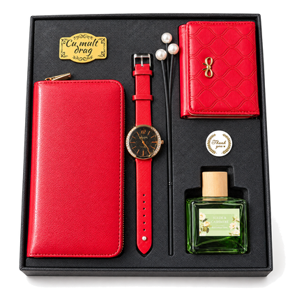 Set cadou Elegance damă: ceas, portofel, suport carduri, difuzor
