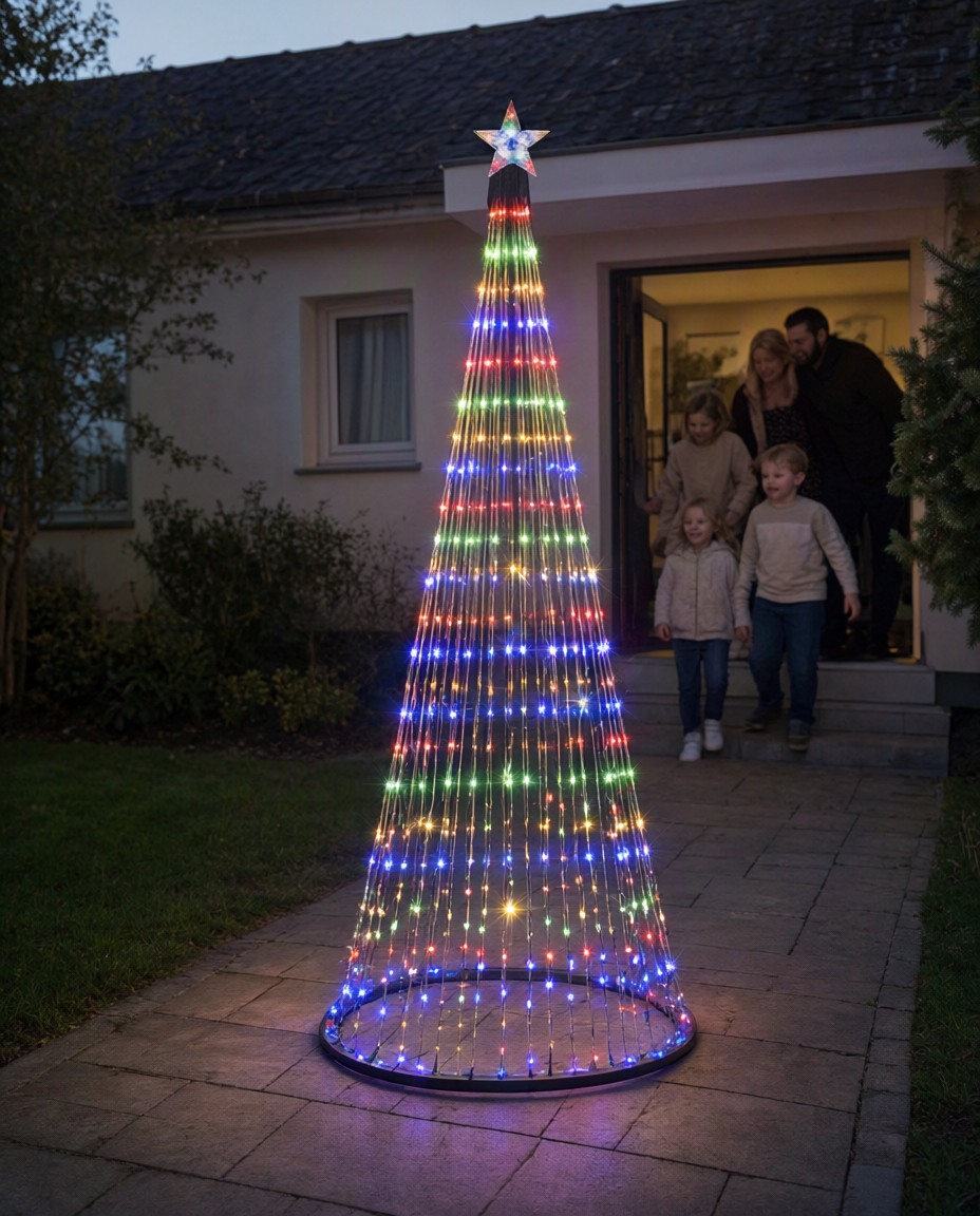 Brad luminos LED tip con, 370 LED, 230 cm, multicolor sau alb cald, 11 efecte
