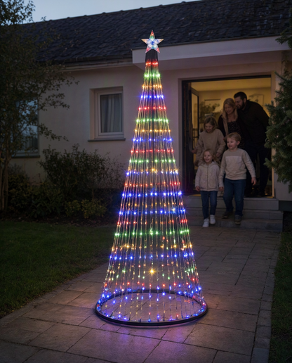 Brad luminos LED tip con, 370 LED, 230 cm, multicolor sau alb cald, 11 efecte