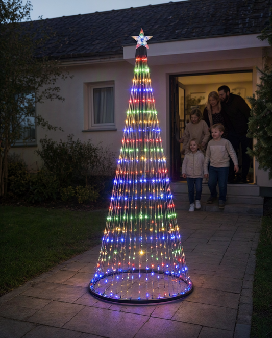 Brad luminos LED tip con, 370 LED, 230 cm, multicolor sau alb cald, 11 efecte