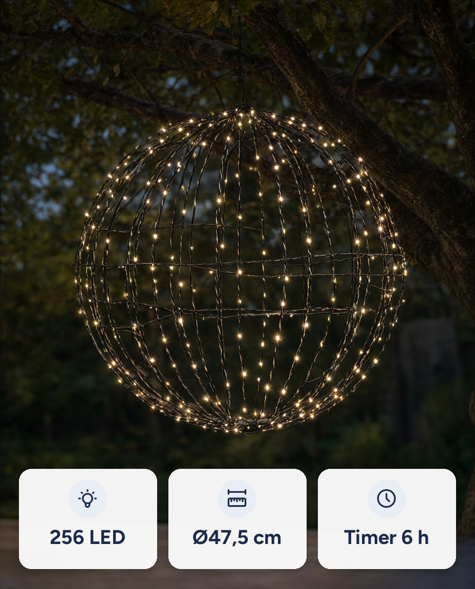 Glob luminos Twinkle mare, 256 LED, Ø47,5 cm, alb cald, timer